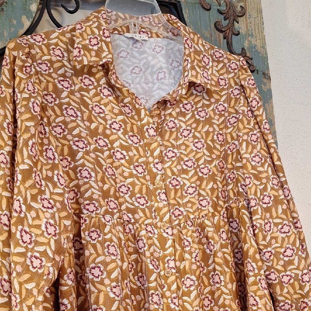 🔥🔥CLEARANCE🔥🔥 Mustard and White Patterned Long Sleeve Dress. Size Small - Picture 5 of 9